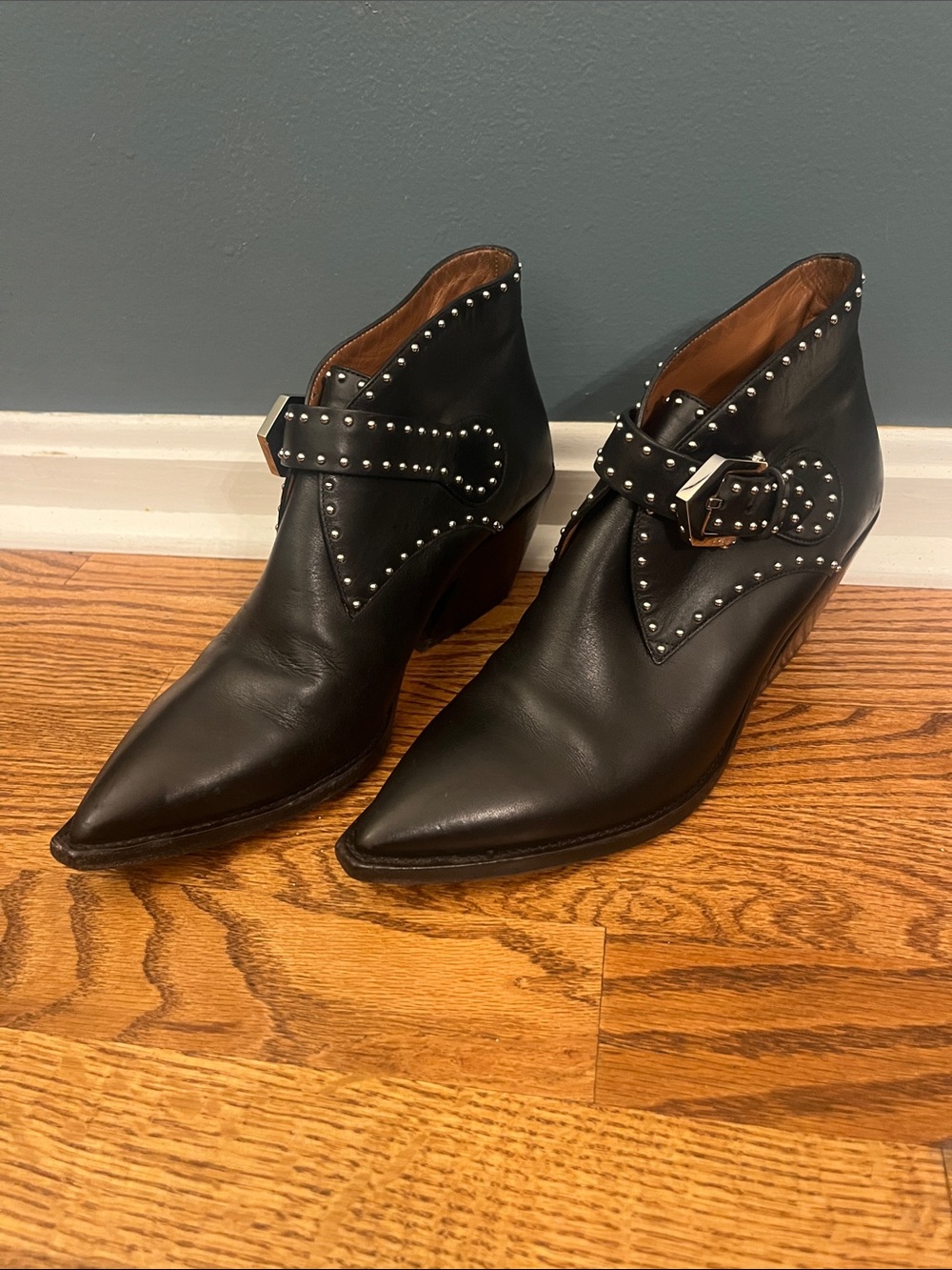Givenchy Studded Black Leather Pointed Ankle Boots